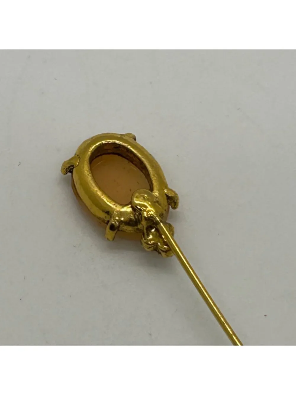 Vintage Cameo Stick Pin Carved Shell Gold-tone Portrait Brooch Hat Rhinestone